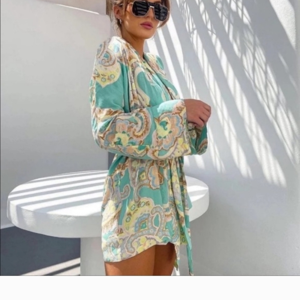 Zara Mint and Pastel Paisley Wrap Dress
